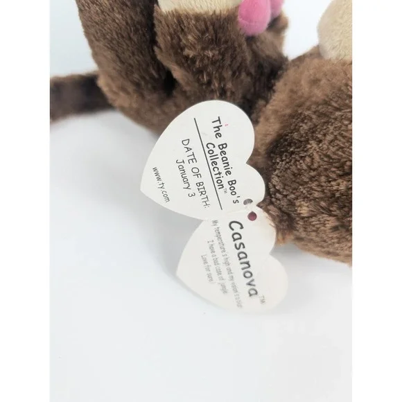 Ty‎ Beanie Boos 2010 Casanova Monkey Plush Pink Heart Valentine's 6in Mint W/Tag - Picture 4 of 5